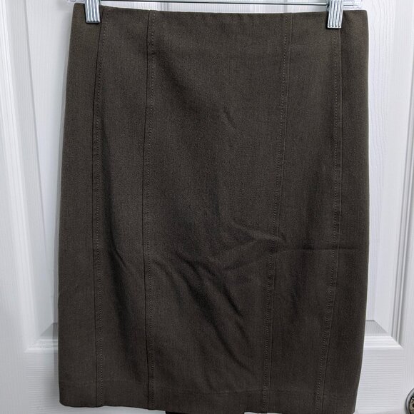 Express Women's Pencil Skirt, Size 2, Brown, Zipper Back, Lined, Layered Vent - Picture 2 of 10
